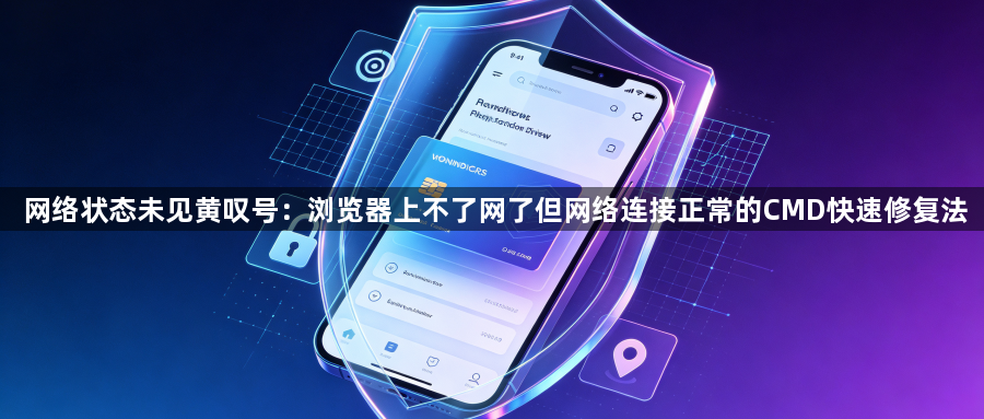 网络状态未见黄叹号：浏览器上不了网了但网络连接正常的CMD快速修复法1